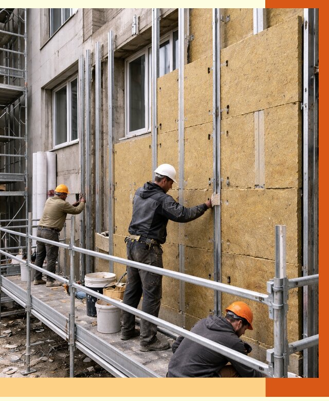 Утепление вентилируемого фасада в Нижнекамске от 5678 руб/м2 — монтаж и утепление вентфасад | ТепломастерНжм